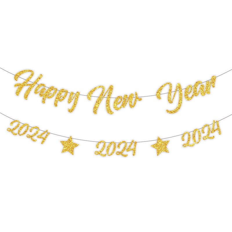 Gold Glitter Happy New Year Letter Hanging Flag Theme Party Banner ...