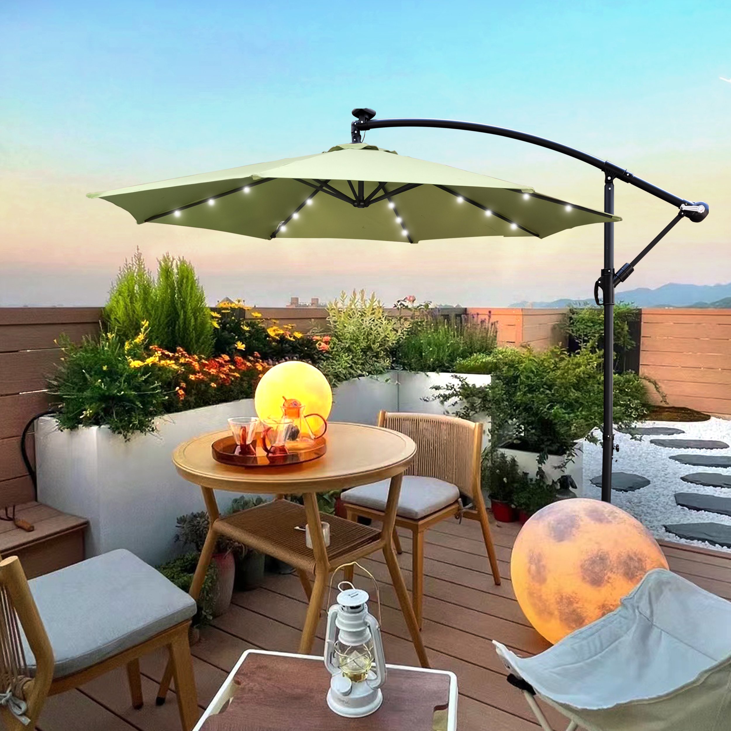 10 ft Outdoor Patio Umbrella Solar Powered LED Lighted Sun Shade Market Waterproof 8 Ribs Umbrella with Crank and Cross Base for Garden Deck Backyard 10 ft Outdoor Patio Umbrella Solar Powered LED Lighted Sun Shade Market Waterproof 8 Ribs Umbrella with Crank and Cross Base for Garden Deck Backyard
