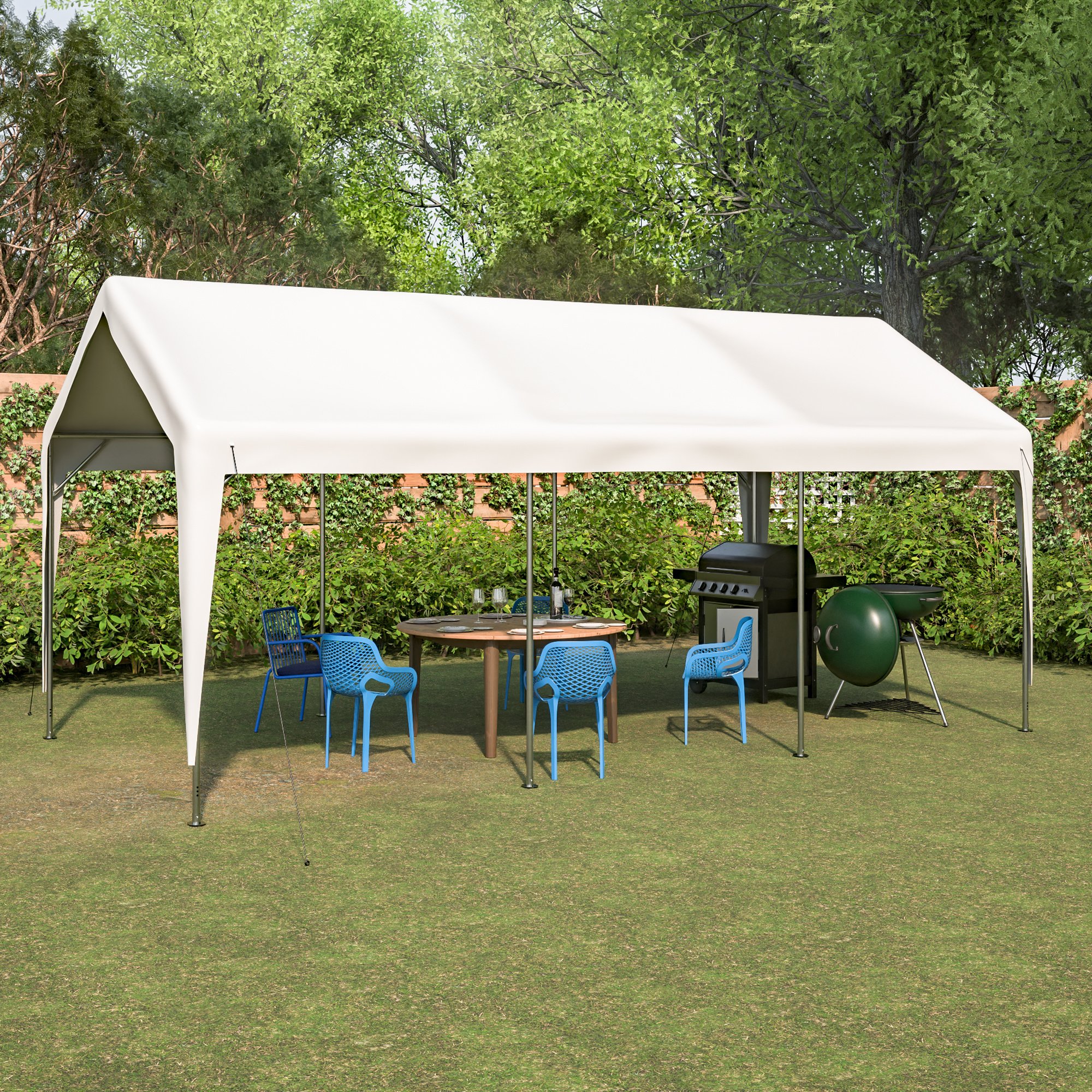 10x20 Heavy Duty Steel Canopy Tent with Roll-up Ventilated Windows, Garage Carport with Removable Sidewall & Doors, White 10x20 Heavy Duty Steel Canopy Tent with Roll-up Ventilated Windows, Garage Carport with Removable Sidewall & Doors, White