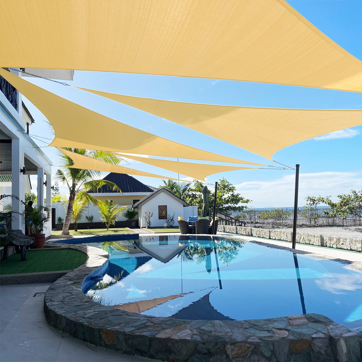 Artpuch Custom Size 11'X22'X22' Sand Sun Shade Sail Triangle Canopy 185 GSM Durable Fabric UV Block Awning for Outdoor Patio Garden Backyard (Customiz Artpuch Custom Size 11'X22'X22' Sand Sun Shade Sail Triangle Canopy 185 GSM Durable Fabric UV Block Awning for Outdoor Patio Garden Backyard (Customiz